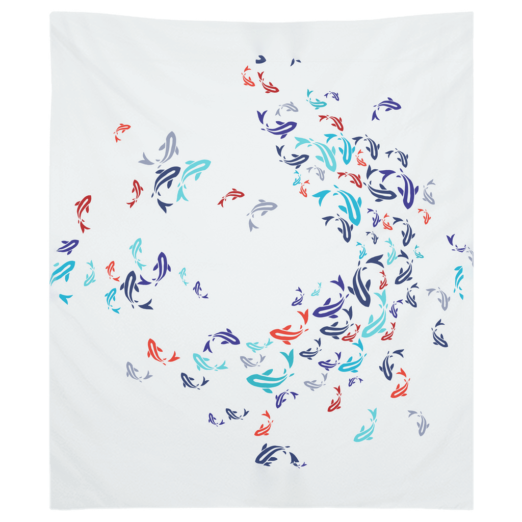 Colorful Carp Koi Fish Wall Tapestry in vibrant design with swirling pattern, made of high-quality polyester, perfect for home decoration.