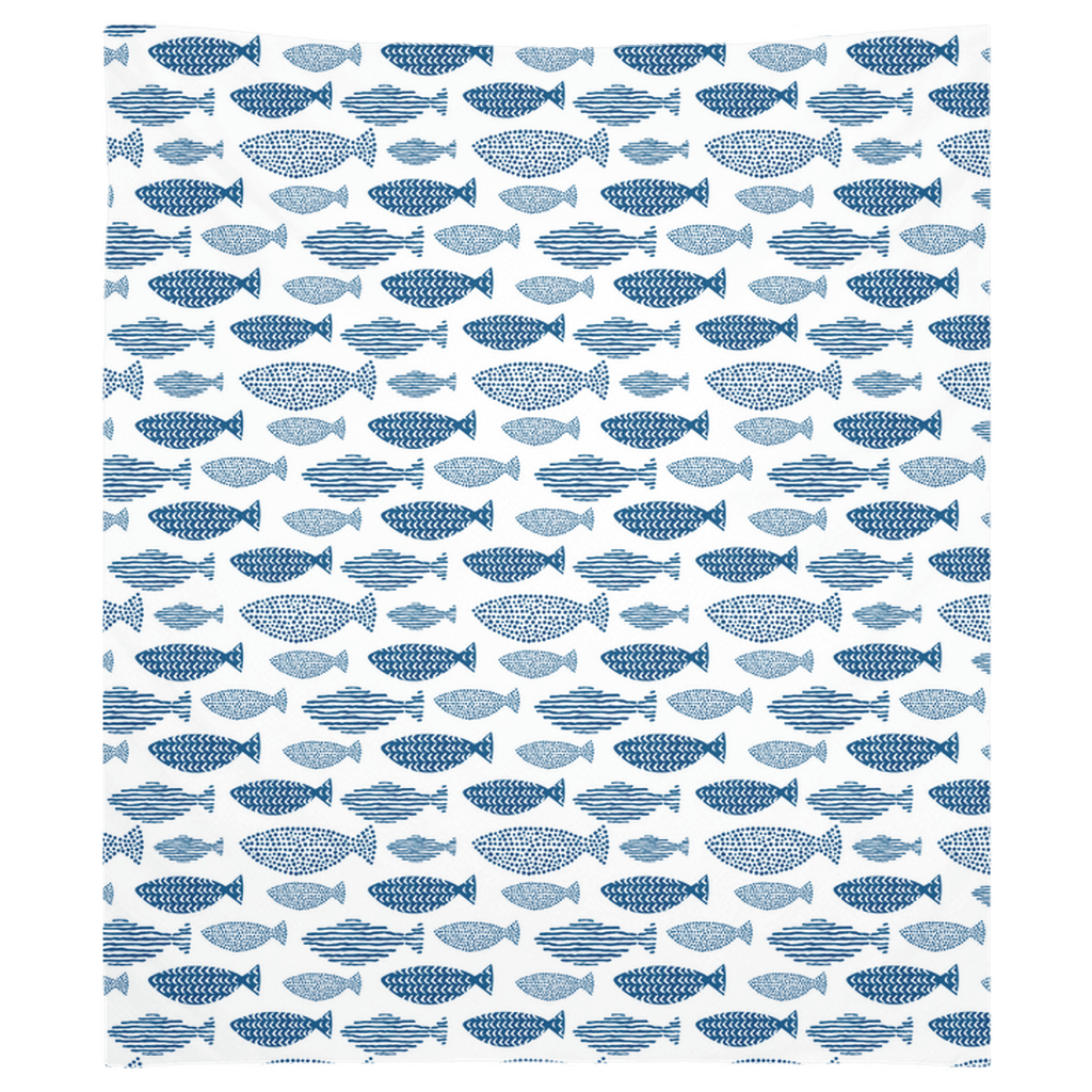 Fish decor design wall tapestry with blue patterned fish, perfect for stylish wall art.