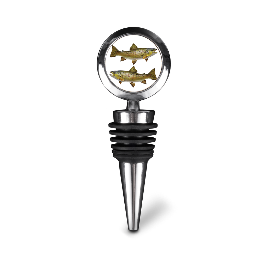 Brown Trout Bottle Stopper on white background.