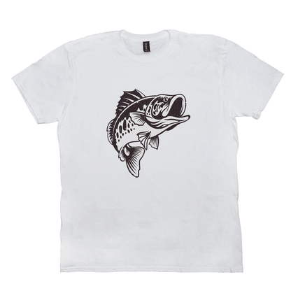 Smallmouth Bass T-Shirt with black and white fish design for anglers