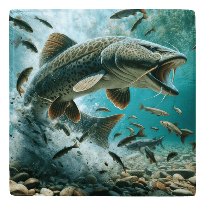 Large catfish swimming among smaller fish in a vibrant underwater scene, perfect for fish décor inspiration.