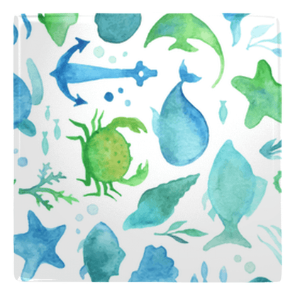 Colorful watercolor sealife metal magnet with fish décor and aquatic elements. Perfect fun kitchen magnets for any magnetic surface.