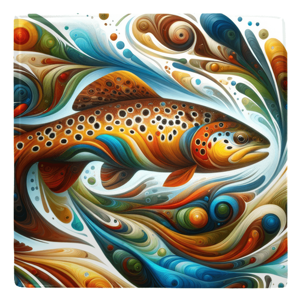 Colorful trout abstract design on metal magnet, perfect for fish décor in your home or office.