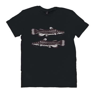 Flathead Catfish T-Shirt with black and white fish design, 100% cotton, perfect for fishing and angling enthusiasts