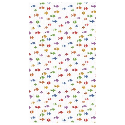 Vibrant colorful fish tablecloth with a playful aquatic theme, perfect for dining room or outdoor table settings.