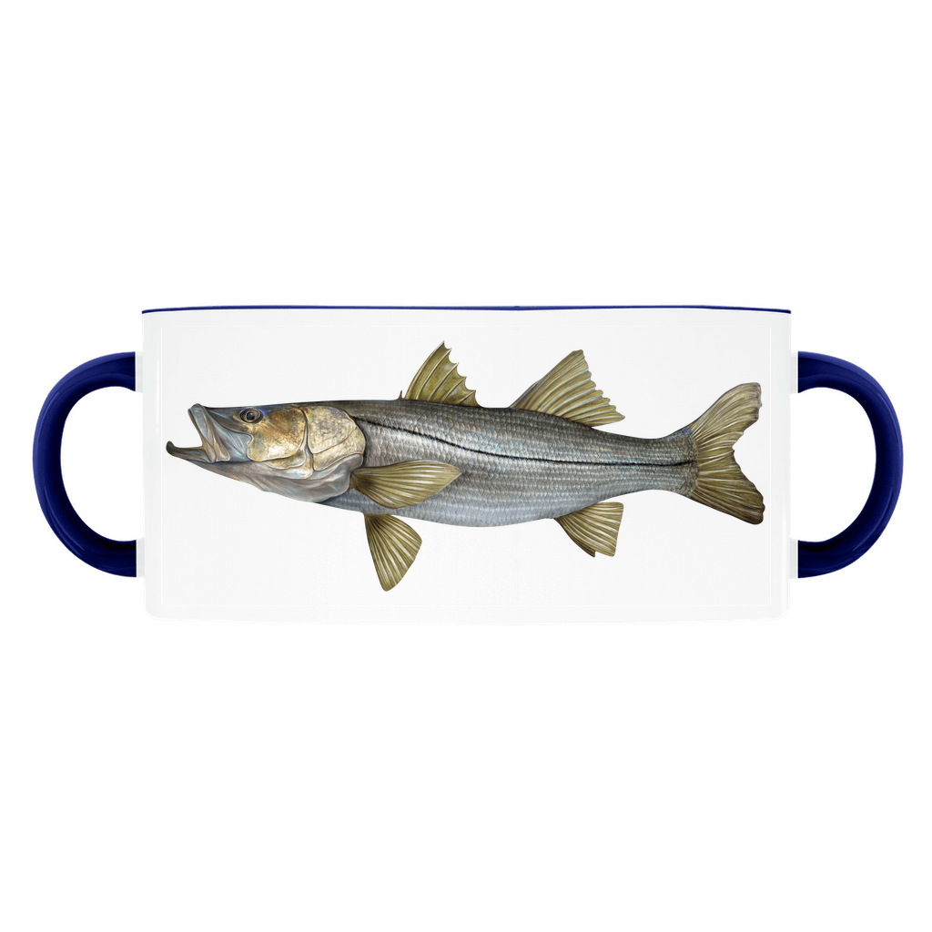 Mug featuring a detailed illustration of a fish with blue handles, perfect for fishing enthusiasts.