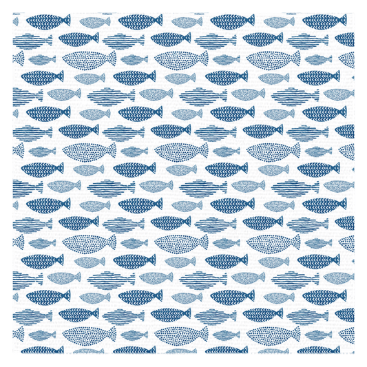 Fish Decor Tablecloth with blue fish pattern, perfect for adding an aquatic flair to your dining room or outdoor table.