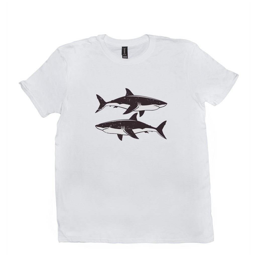 Great White Shark T-Shirt with black and white shark design, perfect for fishing and angling enthusiasts; 100% cotton for comfort and durability.