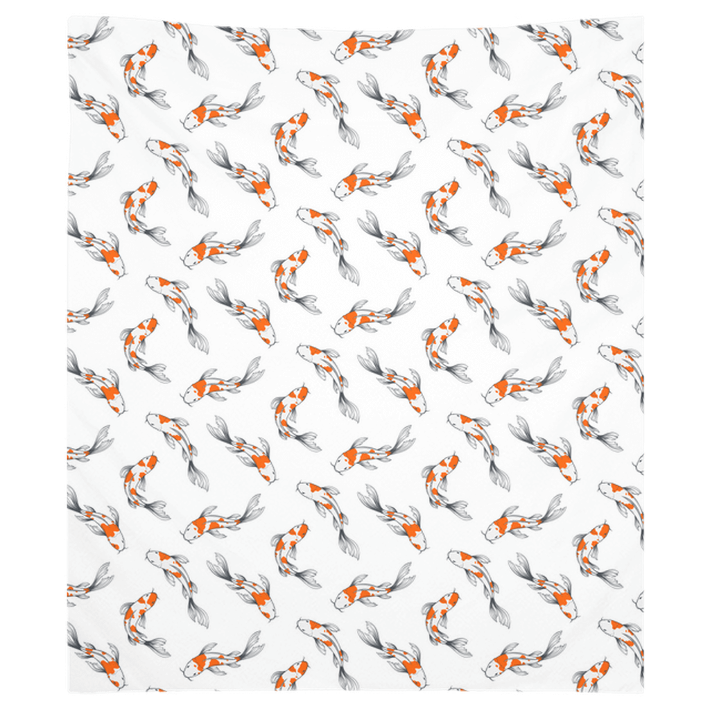 Colorful koi fish wall tapestry with orange and gray fish swimming pattern, perfect for fish wall tapestry décor.