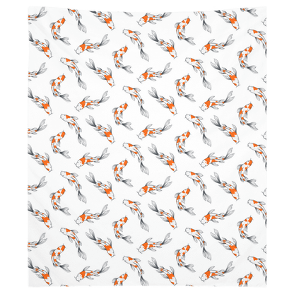 Colorful koi fish wall tapestry with orange and gray fish swimming pattern, perfect for fish wall tapestry décor.