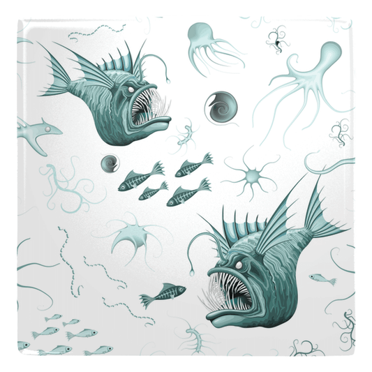 Anglerfish metal magnets showcasing vibrant fish décor with marine life illustrations for fun fridge decoration.