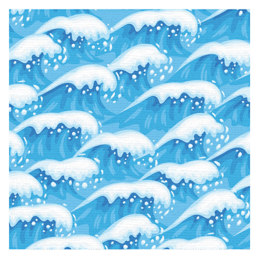 Ocean waves tablecloth with a vibrant blue and white water pattern.