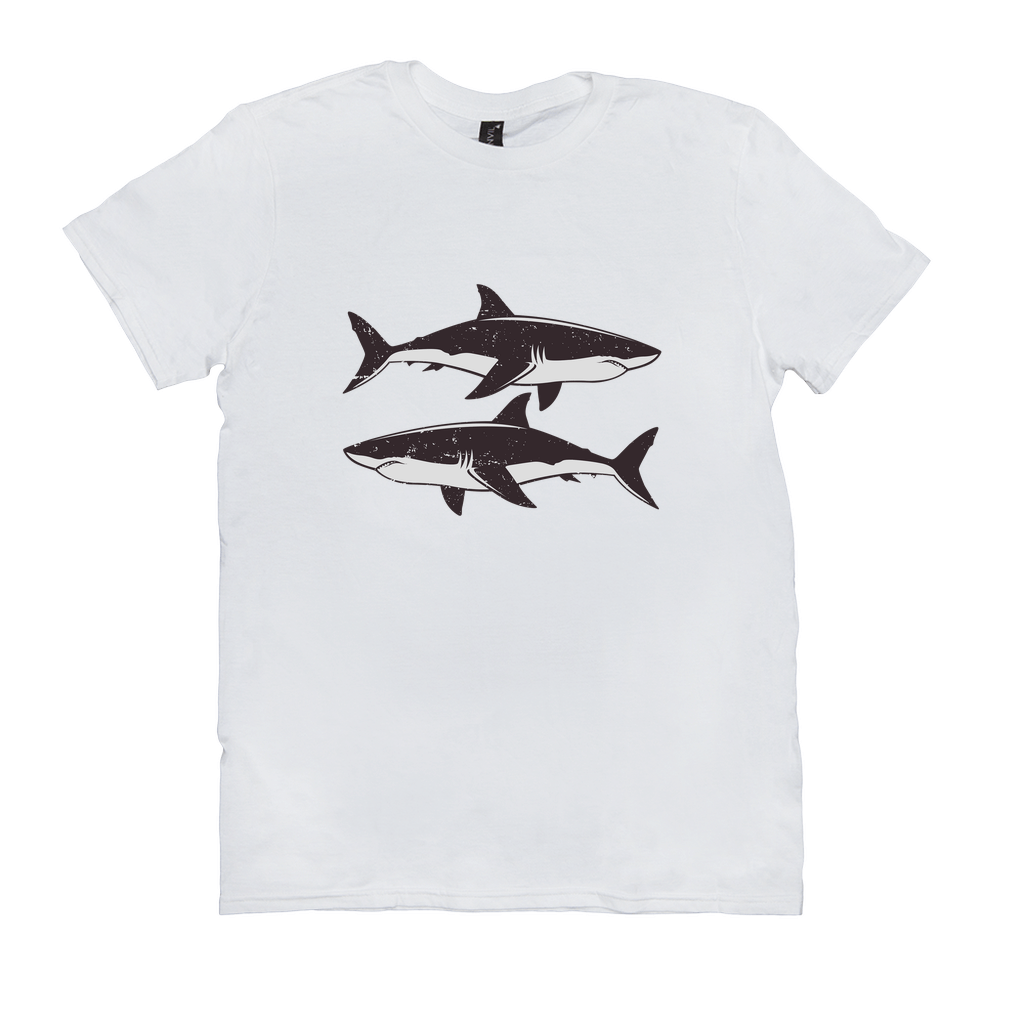 Great White Shark T-Shirt with black and white shark design, perfect for fishing and angling enthusiasts, 100% cotton for comfort and durability