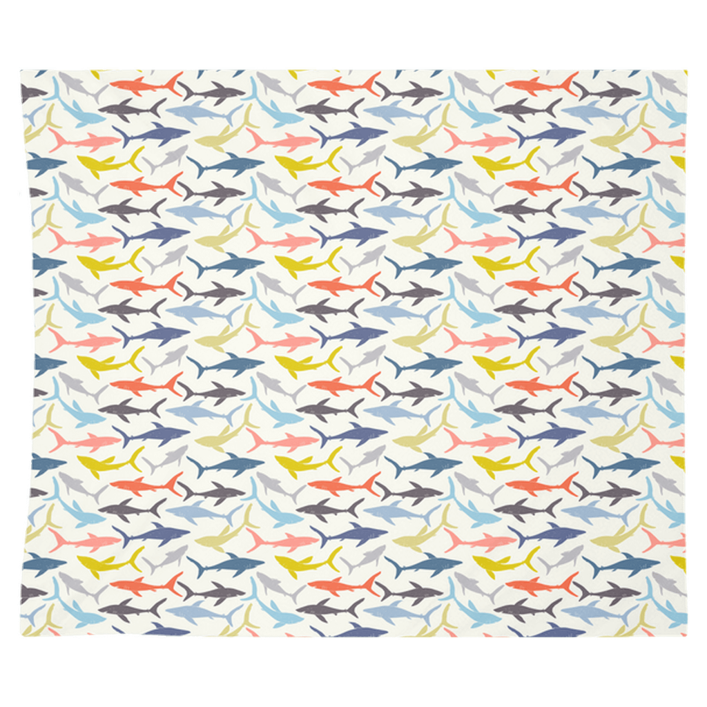 Colorful sharks wall tapestry with vibrant fish décor for stylish home enhancement.