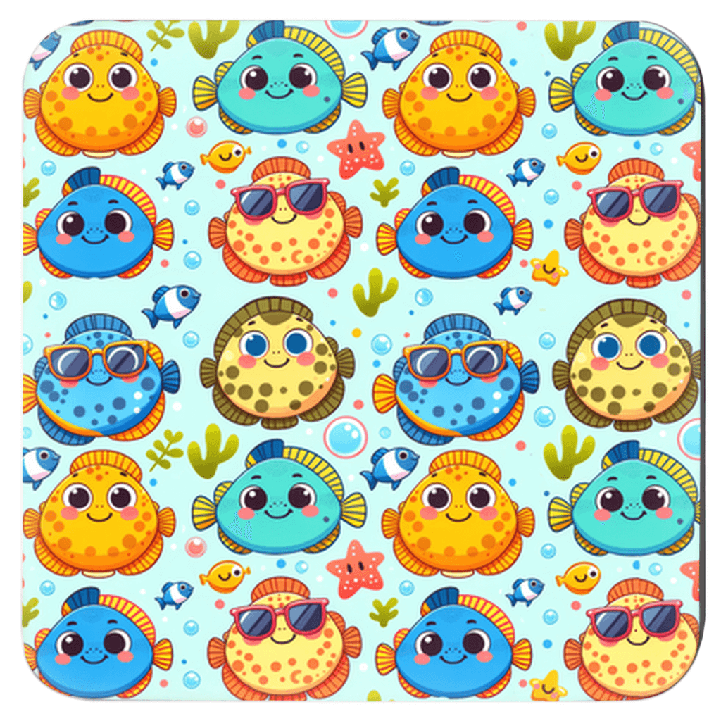 Colorful Flounder Fish Drink Coasters Set of 6 with Cute Patterns