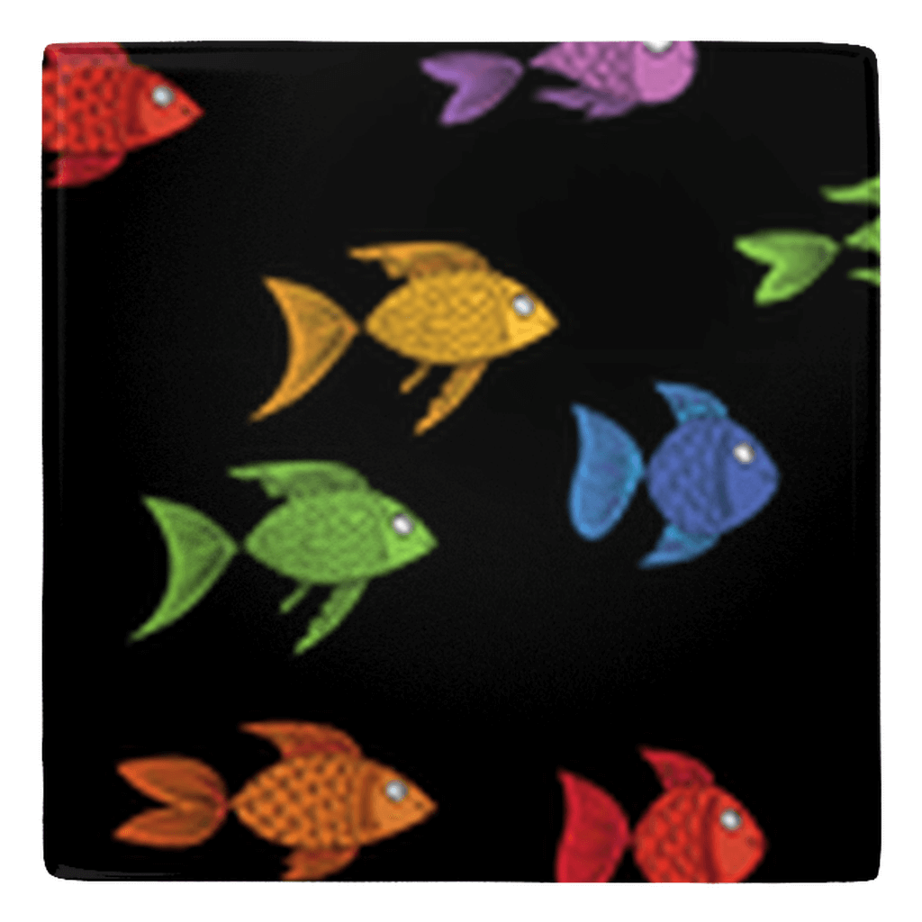 Colorful fish magnets on black background, perfect fun fridge magnets for a splash of aquatic charm in your kitchen.