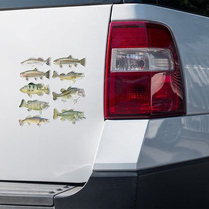 Freshwater fish stickers on a truck.