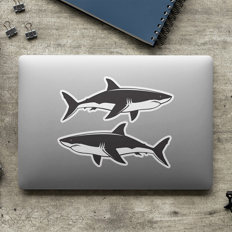 Great White Shark stickers on a laptop.