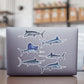 Marlin stickers on a laptop.