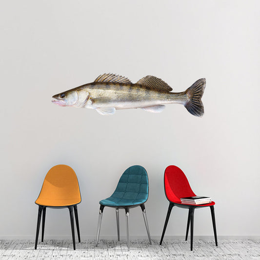 Walleye wall sticker, decal on a living room wall.