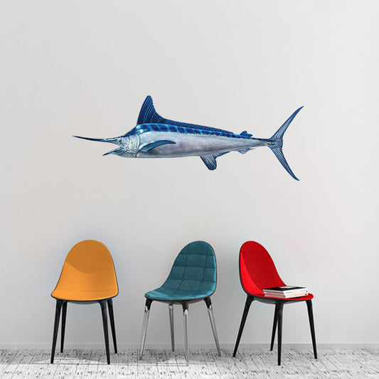 White Marlin wall sticker on a living room wall.