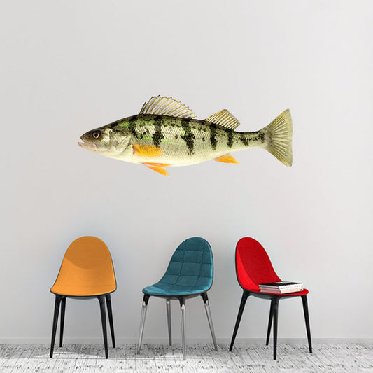 Yellow Perch wall sticker on a living room wall.