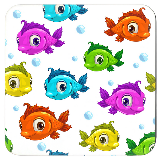 Colorful cartoon fish coasters set of 6 with vibrant fish designs for kids and family fun