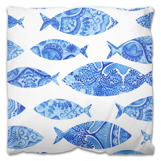 Blue Watercolor Fish Outdoor Pillow - madfishlab.com