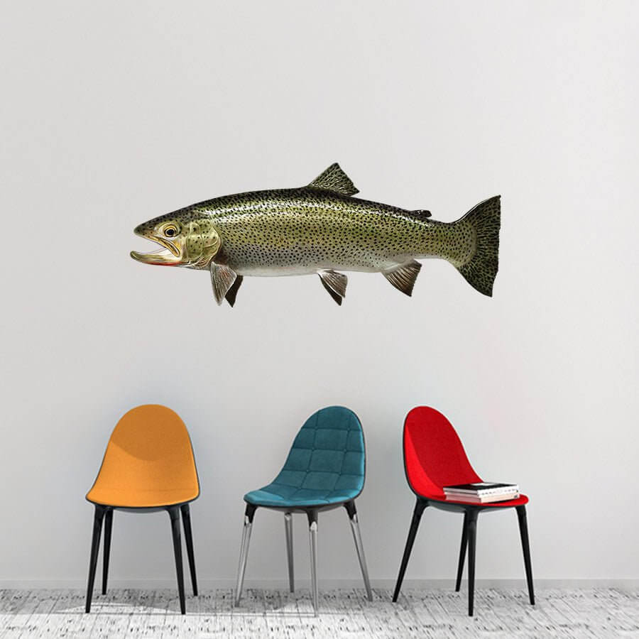 Coastal Cutthroat Trout fish wall decal above colorful chairs