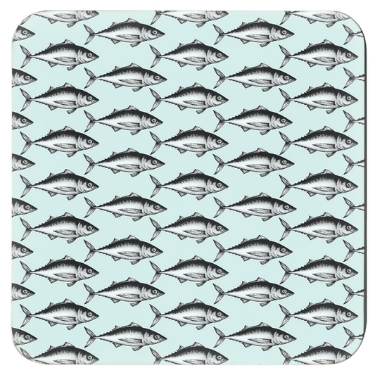 Set of 6 Sardine design drink coasters with a classic fish pattern, perfect for adding marine charm to your table decor.