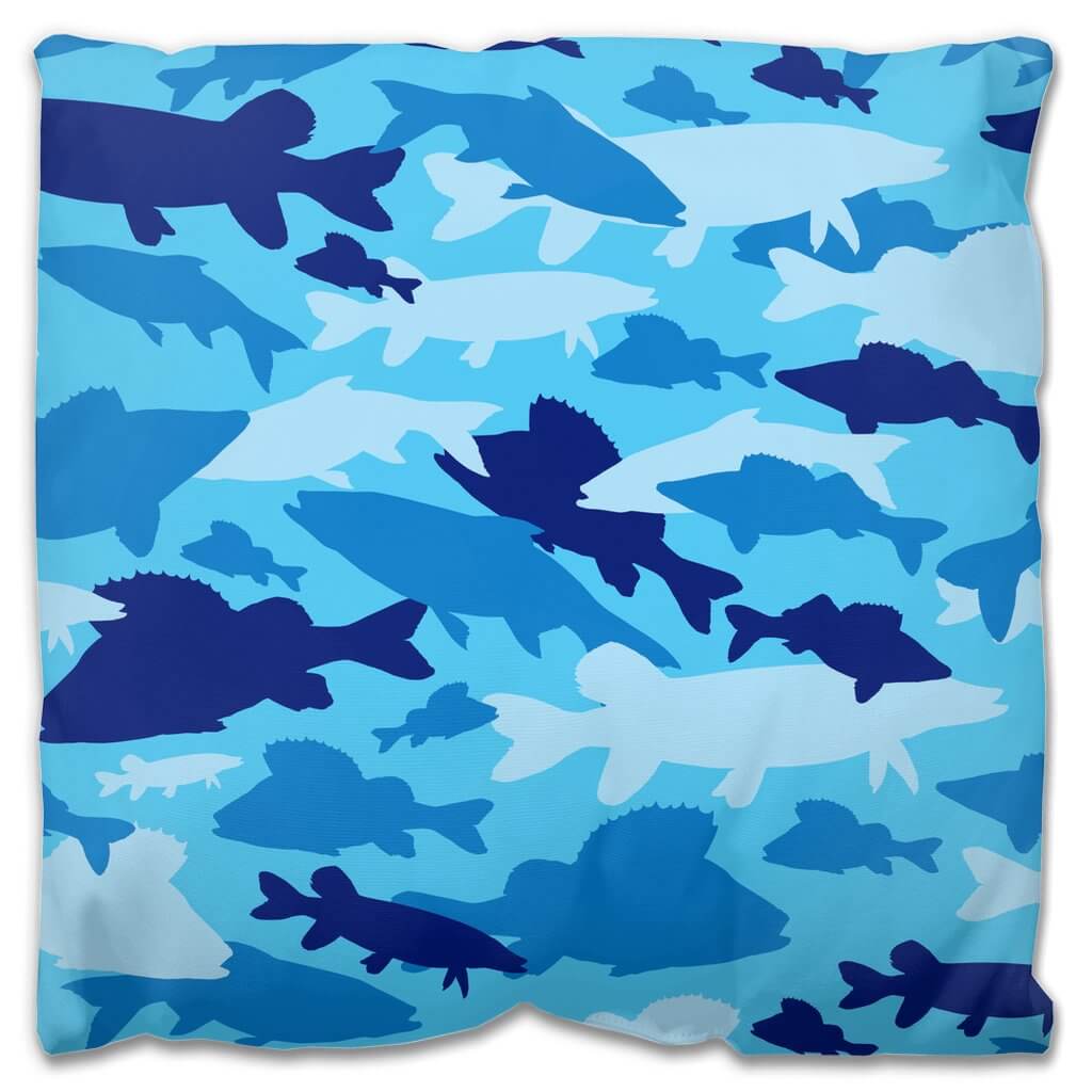 Fish Blue Camo Outdoor Pillow - madfishlab.com