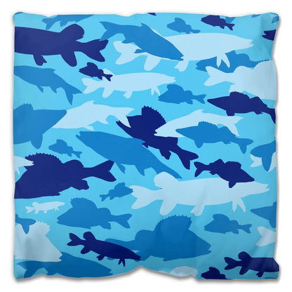 Fish Blue Camo Outdoor Pillow - madfishlab.com