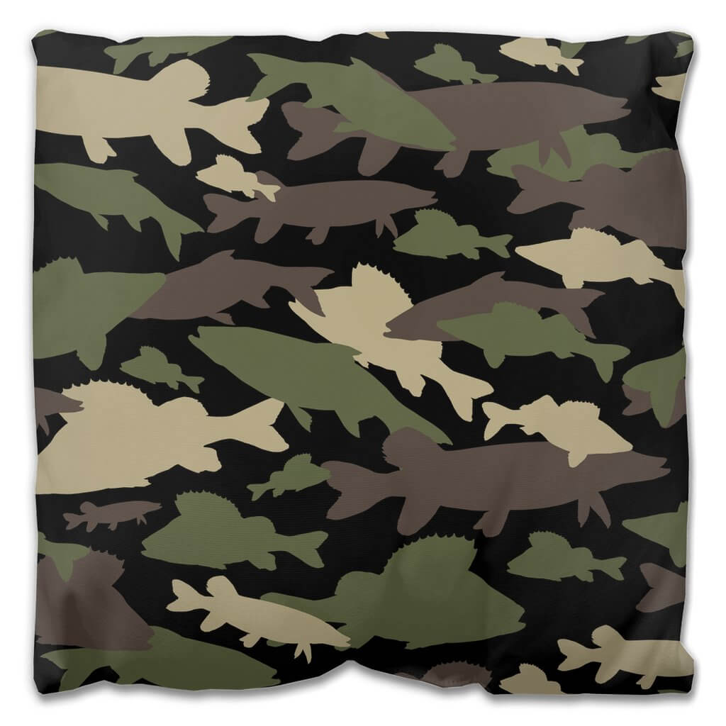 Fish Dark Camo Outdoor Pillow - madfishlab.com