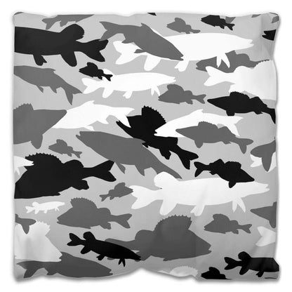 Fish Grey Camo Outdoor Pillow - madfishlab.com