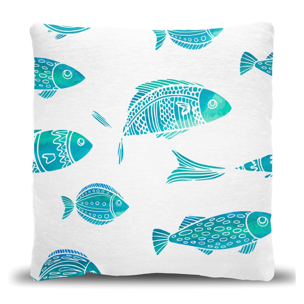 Fish Watercolor Blue-Green Woven Pillow - madfishlab.com
