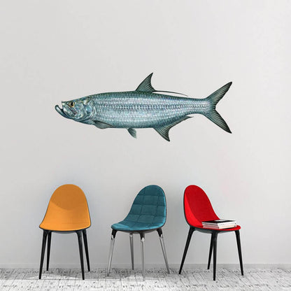 Tarpon wall decal over chairs, fully customizable size 40"-70", perfect fish wall stickers for bedroom decor.